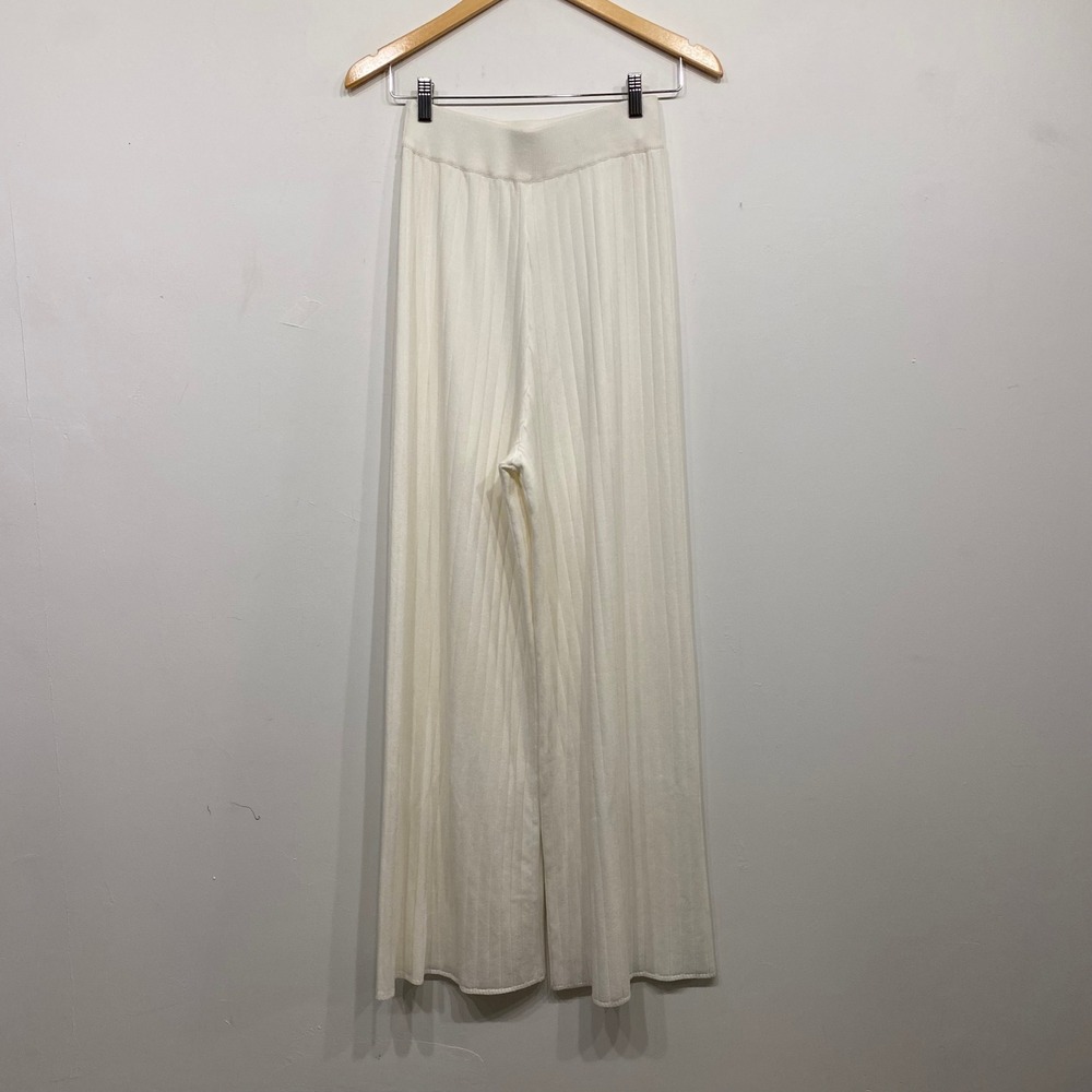 VRG GRL Cream White Ribbed Knit Wide Leg Pants High Waisted XS - Picture 5 of 6